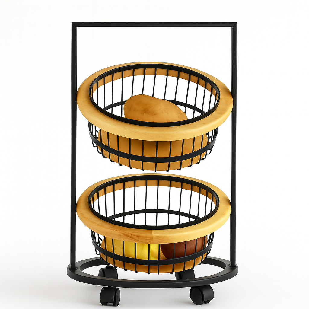 Wood & Metal Basket Rolling Cart - 2 Layers