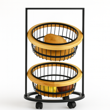 Wood & Metal Basket Rolling Cart - 2 Layers