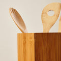  Close-up view of the Wooden Spoon Holder, emphasizing its fine craftsmanship and natural bamboo finish.