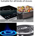 Compatibility chart showcasing the 34cm stainless steel steamer pot's use on electric, gas, induction, and grill stoves for versatile cooking in Pakistan.
