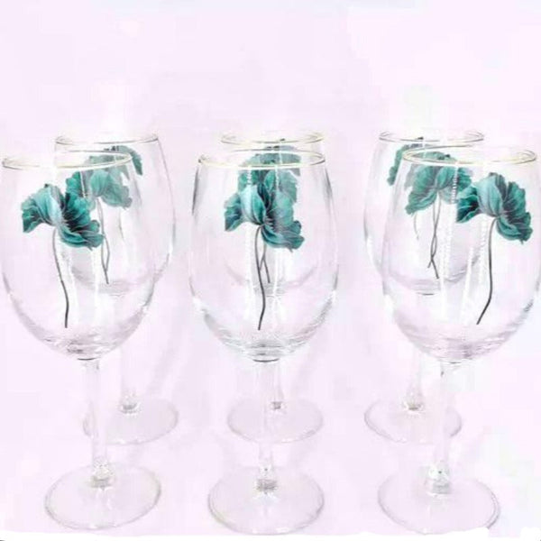 Showcasing Cyan Goblet Wine Glass Set in elegant design, placed against a clean white background to highlight the vibrant cyan color and premium quality glassware.