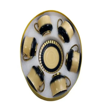 Elegant beige cup and saucer set in box packaging, perfect for gifting or adding a sophisticated touch to your dining collection.