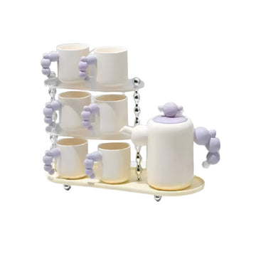Ceramic Tea Set of 9pcs With Wooden Stand