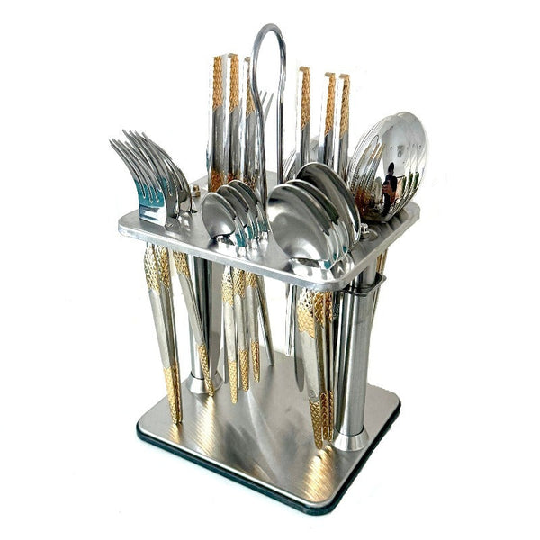 Stainless Steel Cutlery With Stand (Set of 24pcs)