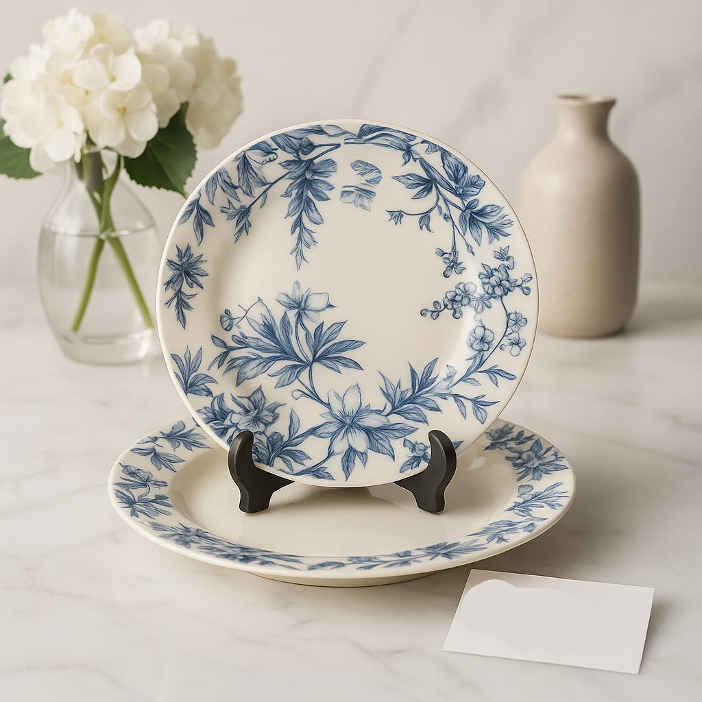 Terrace Blue Floral 18-Piece Dinner Plate Set – Premium Porcelain Tableware