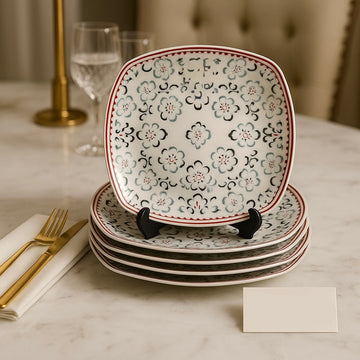 Luxury Floral Square Plate Set – 18 Pcs Dinnerware Collection
