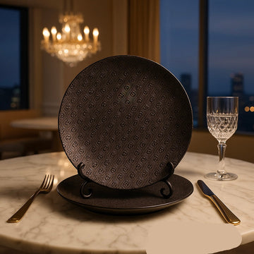 Luxury Black Textured Dinner Plate Set – 18 Pcs Premium Dinnerware for Elegant Dining