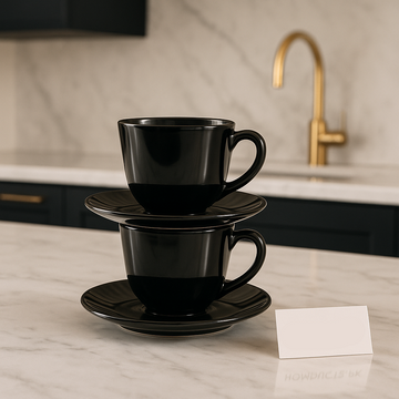 Luxury Black Ceramic Cup & Saucer Set – 12 Pcs Premium Coffee & Tea Set