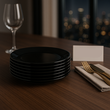 Luxury Black Dinner Plate Set – 6 Pcs | Premium Ceramic Tableware