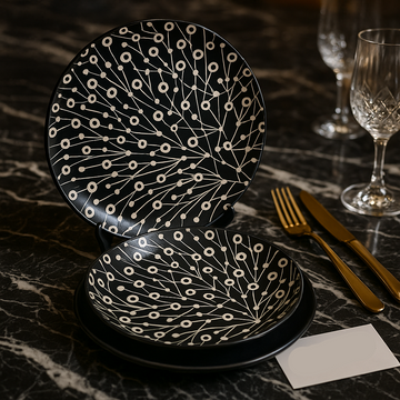 Luxury Black & White 18pcs Ceramic Dinner Plate Set – Modern Abstract Design