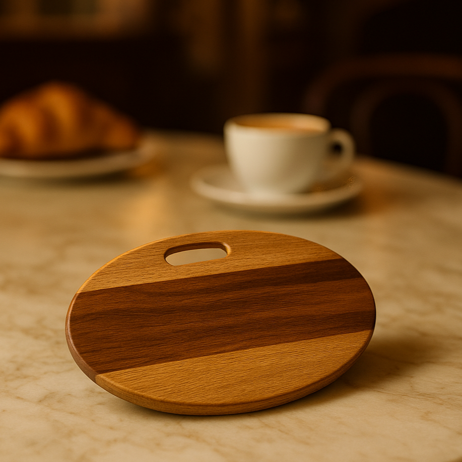 Premium Wooden Oval Serving Tray with Handle – Rustic Café Style