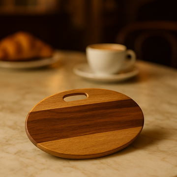Premium Wooden Oval Serving Tray with Handle – Rustic Café Style