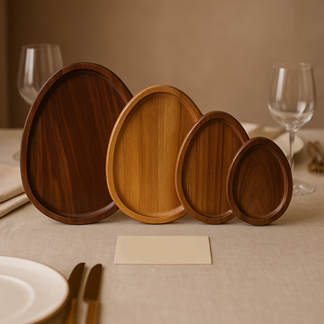 Luxury Wooden Serving Tray Set – 4 Sizes | Premium Oval Design for Kitchen & Dining