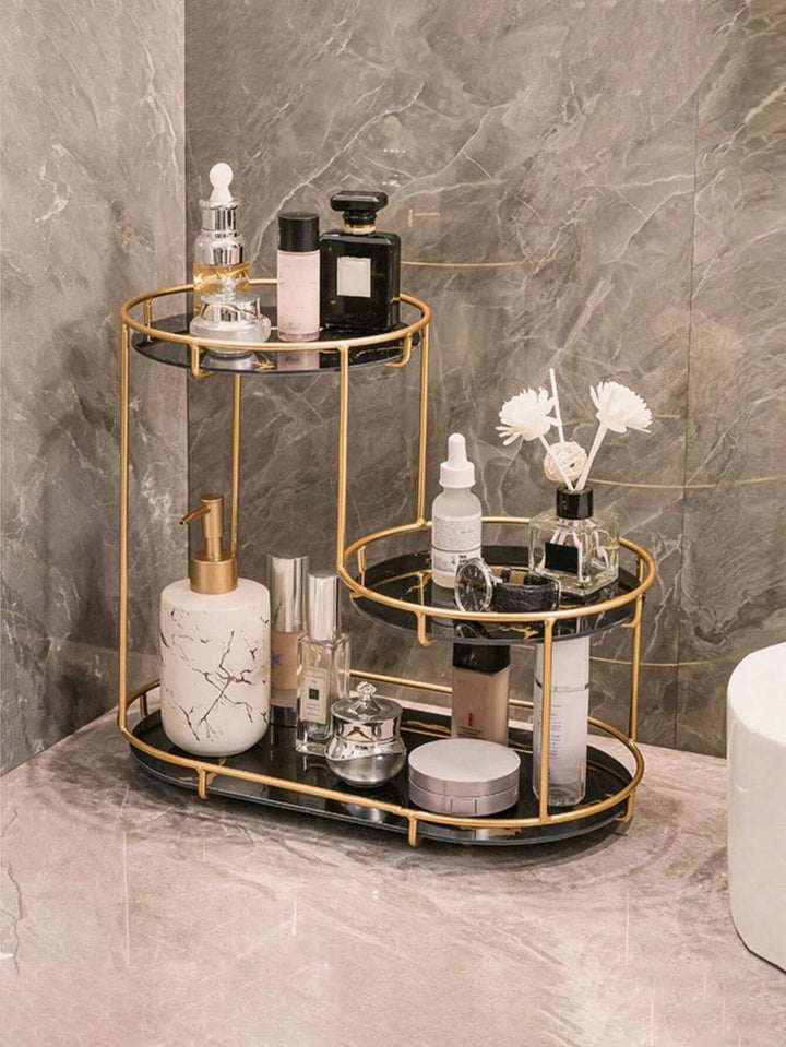 Luxury 3-Layer Cosmetic Tray in black, shown from a different angle, featuring a sleek, modern design for stylish makeup storage.