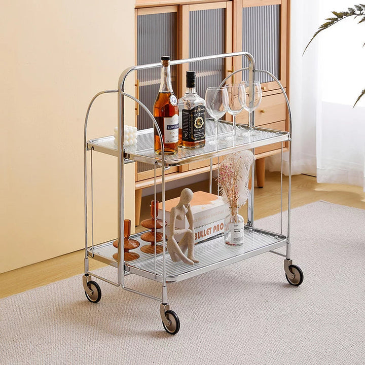 Modern Gold Folding Bar Cart Trolley in home setting, showcasing its stylish design and functionality for living room or kitchen use.