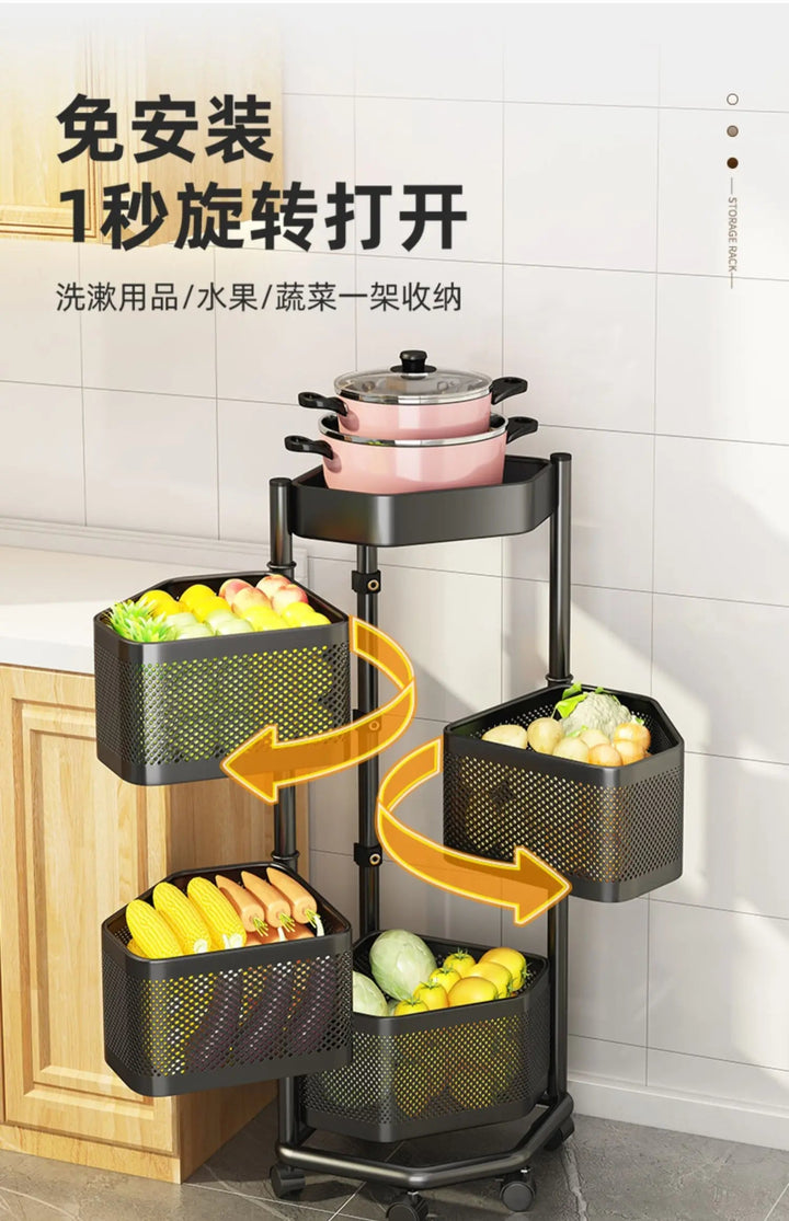 Open trolley with arrows pointing in different directions to illustrate how each cabinet section opens.