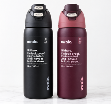 Owala Black Cherry and All Black 32 oz water bottles bundle of 2 with a special discount for buying both together.
