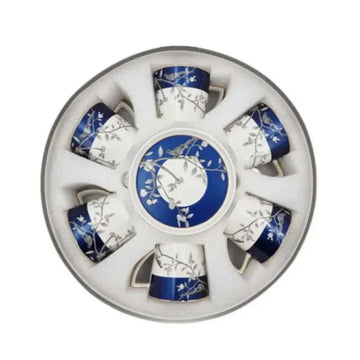 Showcasing a ceramic Cup & Saucer Set with a charming bird design in an open box packaging.