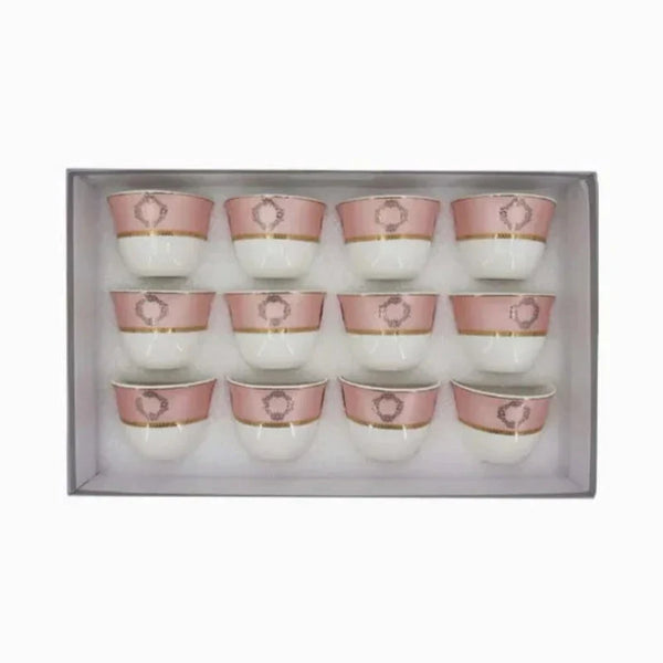 Showing the Green Tea Cup Set White & Pink (12pcs Set) in open box packaging with a white background.