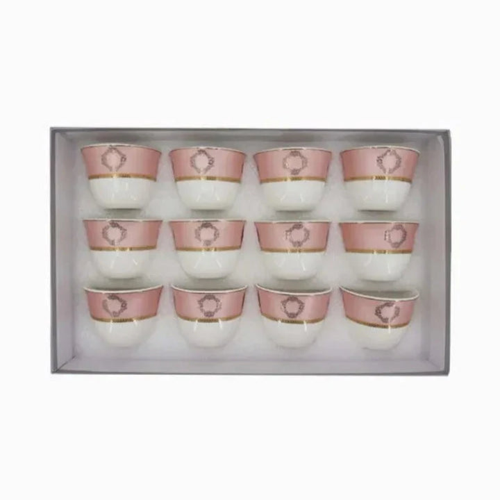 Showing the Green Tea Cup Set White & Pink (12pcs Set) in open box packaging with a white background.