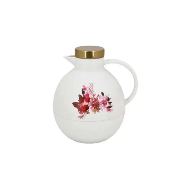 HaulJunction Thermos Flask in white with a red floral design on a white background, showcasing elegant and stylish details.