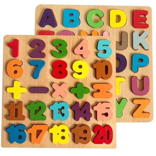 Wooden Alphabet Numbers & Animals Puzzle Block Board