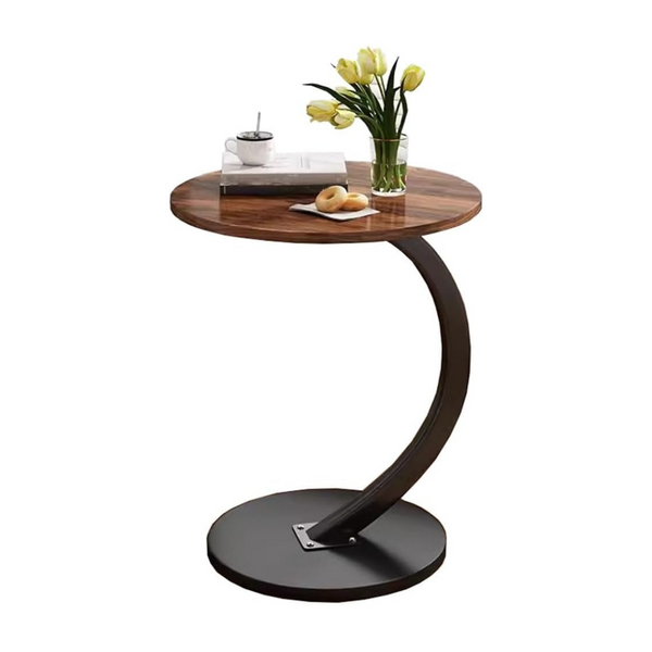 C-Shaped Circular Wooden Side Table