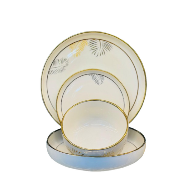 24 Pieces Porcelain Dinner Set - White & Golden