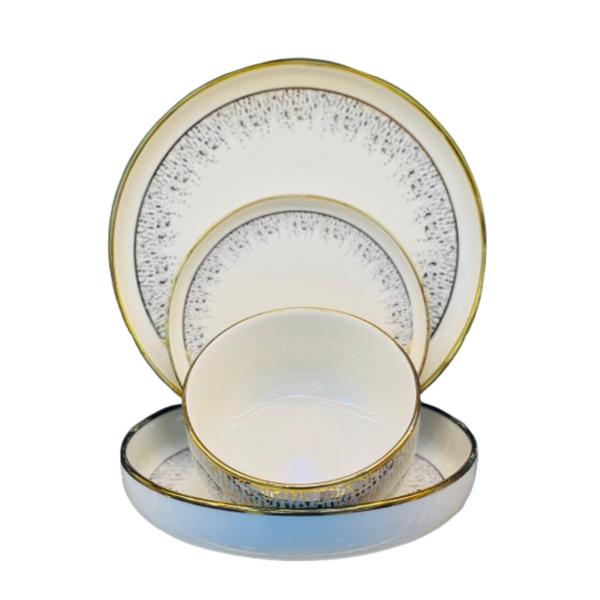 24 Pieces Porcelain Dinner Set - White & Golden 2.0