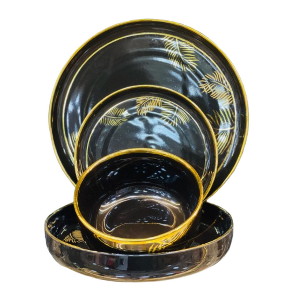 24 Pieces Porcelain Dinner Set - Black & Golden