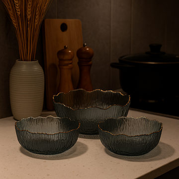Smoked Quartz Ripple Glass Serving Bowl Set (7-Piece)