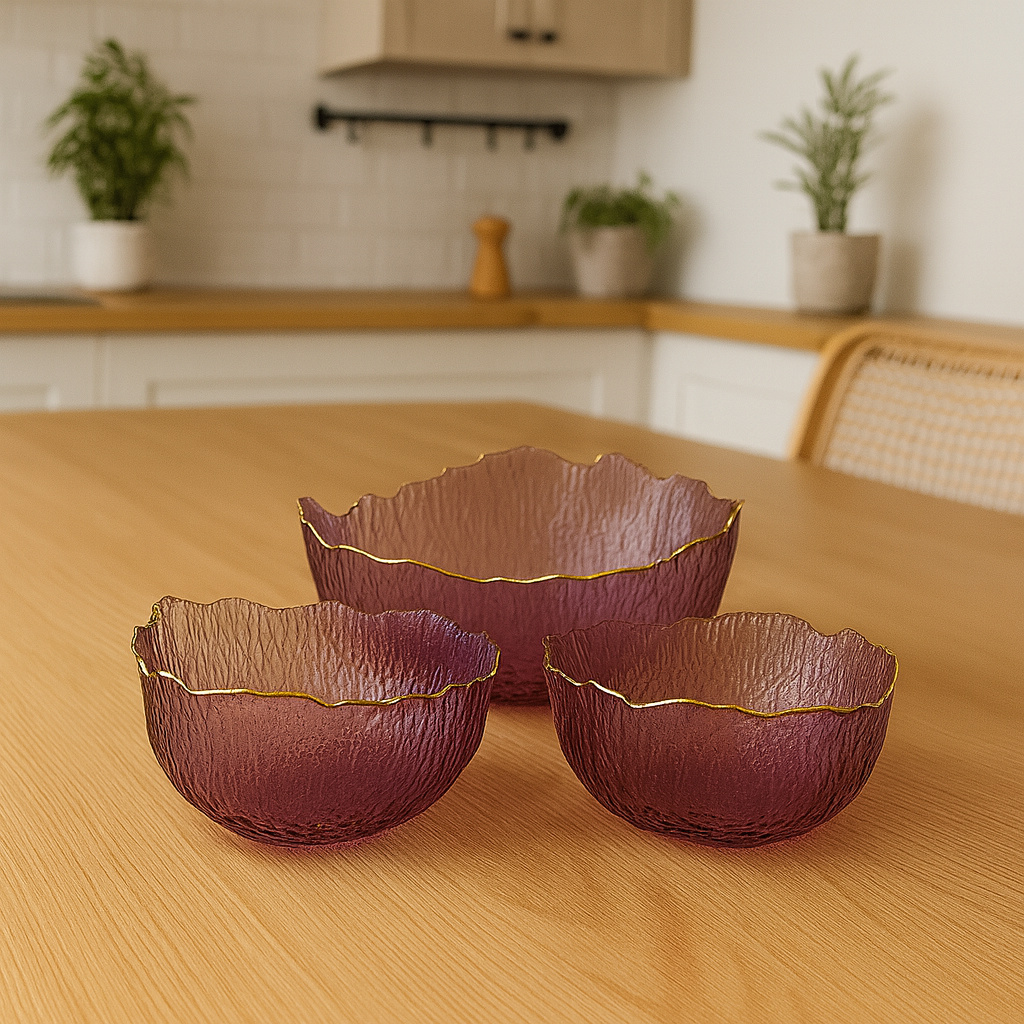 Amethyst Ripple Glass Serving Bowl Set (7-Piece)