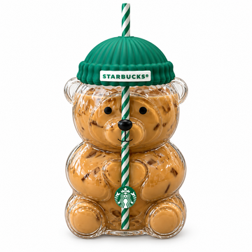 Starbucks Bearista Glass Cold Cup 20oz | Green & Pink