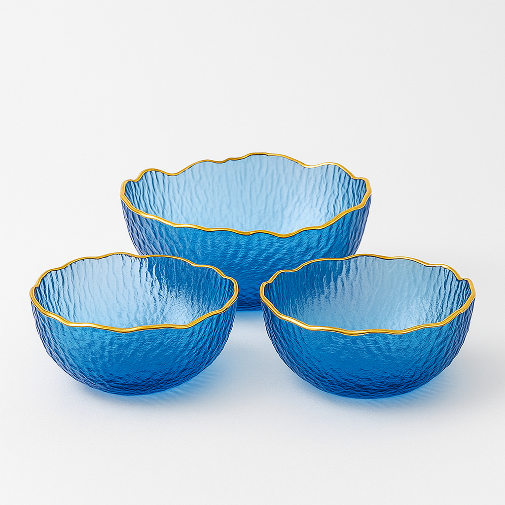 Sapphire Tide Ripple Glass Serving Bowl Set (7-Piece)