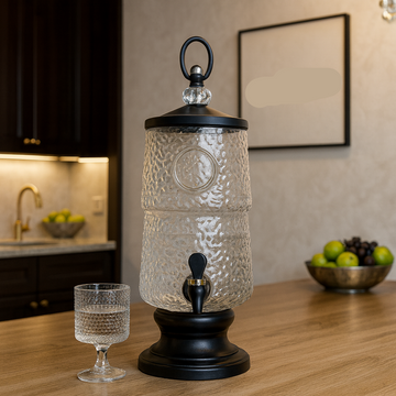 3L Patterned Glass Beverage Dispenser with 6 Cups