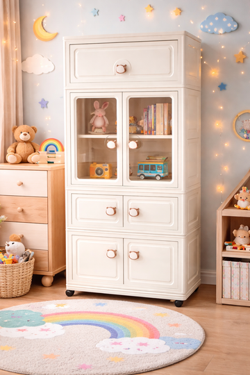 Luxury Kids Multi-Layer Storage Cabinet with Display Doors & Drawers - Model 1