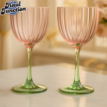 DANNY HOME 2PIECE LUXURY GLASS SET – PINK & GREEN STEM, 9.2×21.4×7.4CM ELEGANT DRINKWARE FOR HOME & PARTIES