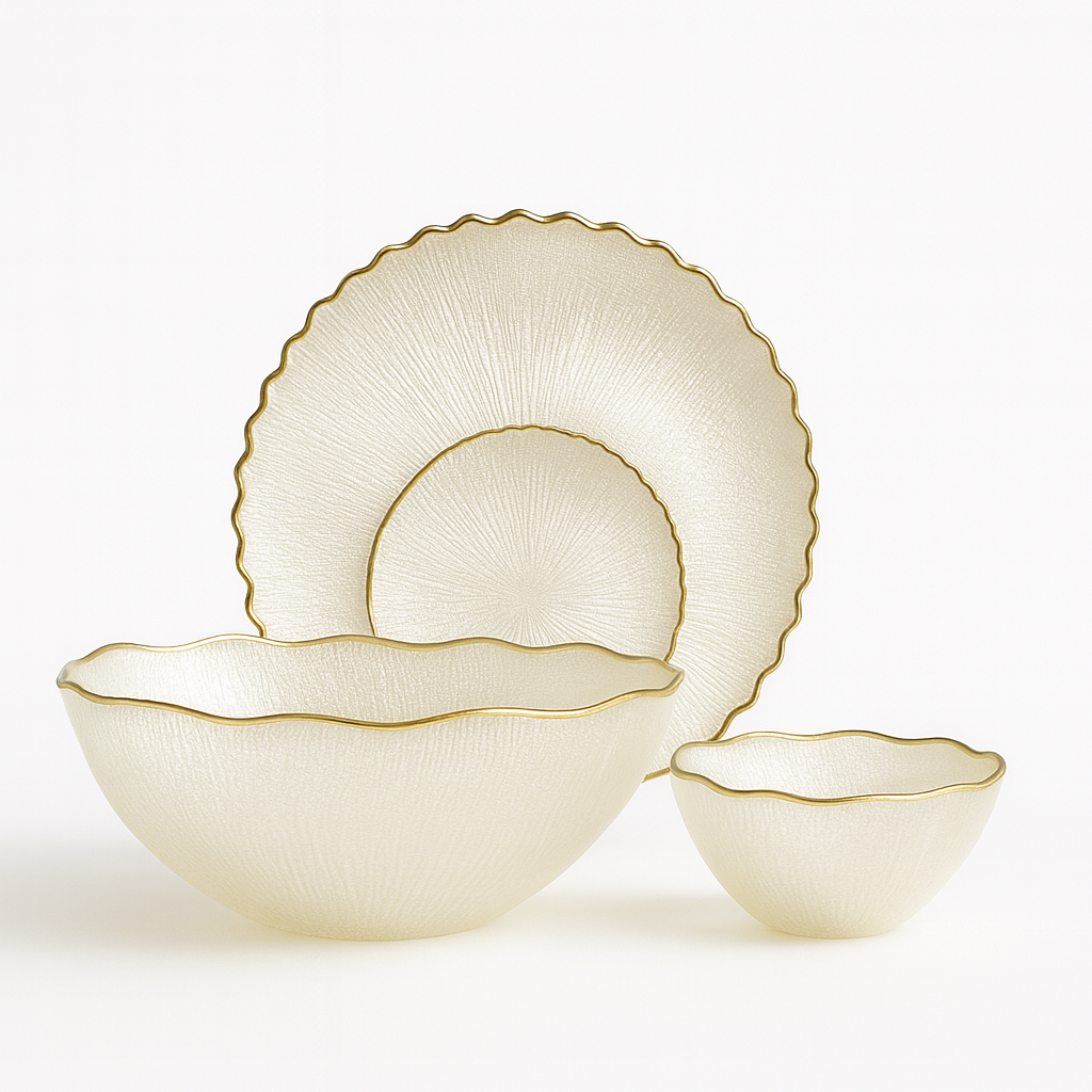Ethereal White and Gold Textured Petal Serving Set (14 pieces)