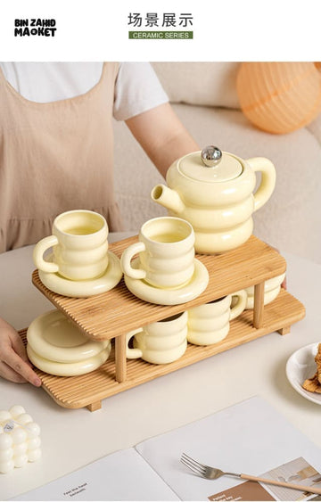 Donut Series 13-Piece Ceramic Tea Set – Elegant Gift Box Edition (Green Purple)