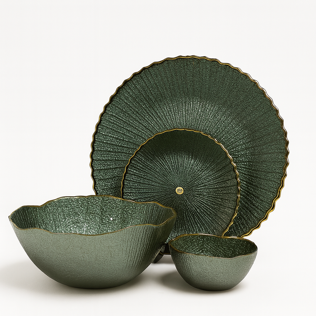 Regal Sage Green Textured Petal Serving Set (14 piece)