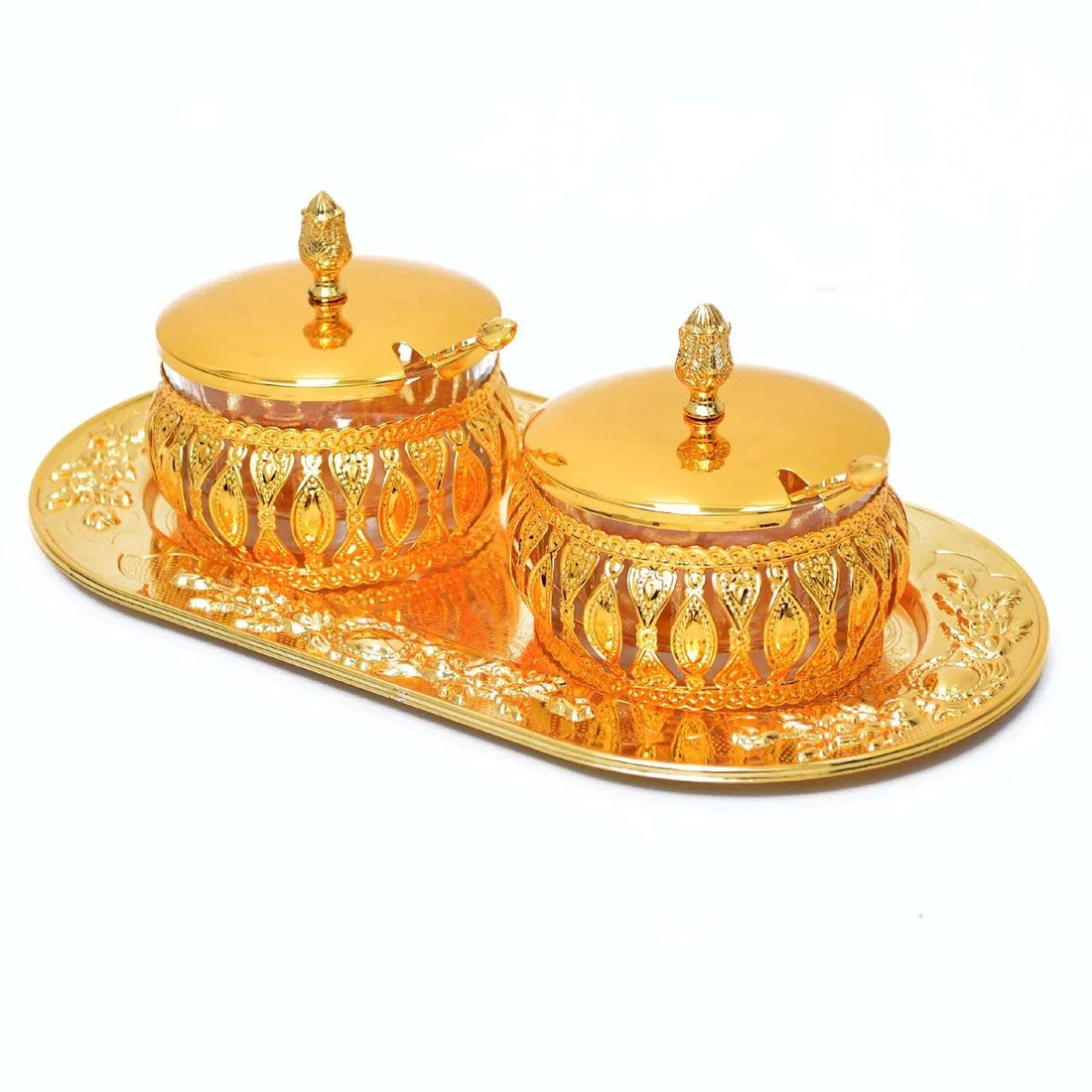 Stainless Steel Royal Golden Sugar Pots with Tray And Spoons