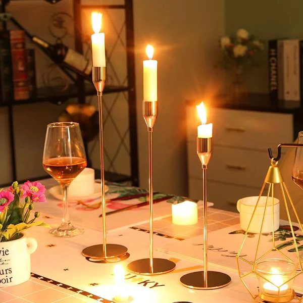 Slim Tapered Candle Decorative Candlestick Holder (Set of 3)