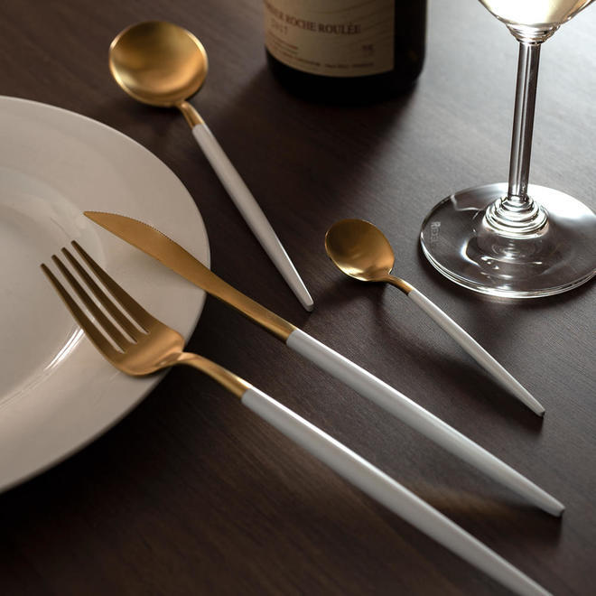Stainless Steel White & Golden Cutlery Set (24 Pcs)