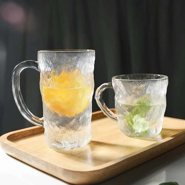 Glacier Pattern Glass Goblet with Handle (Set of 6)