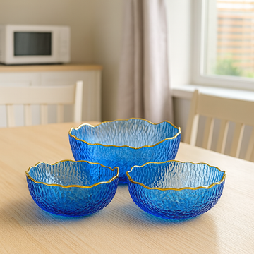 Sapphire Tide Ripple Glass Serving Bowl Set (7-Piece)