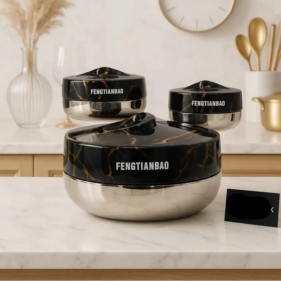 Fengtianbao Luxury Black & Gold Marble Hotpot – Premium Insulated Food Server (Available in Small, Medium & Large)