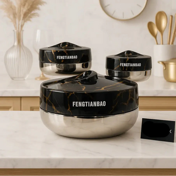 Fengtianbao Luxury Black & Gold Marble Hotpot – Premium Insulated Food Server (Available in Small, Medium & Large)