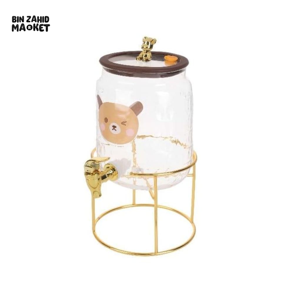 GLASS DISPENSER WITH TAP – 3.2 LITERS TRANSPARENT DRINK DISPENSER WITH METAL BASE GOLD ACCENTS