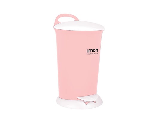 Featuring a pink dustbin with a white lid, bottom trim, and paddle for smooth functionality.