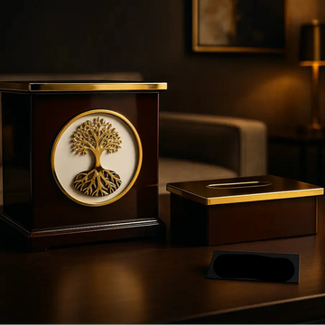 Premium Wooden Tissue Box Set with Golden Tree of Life Design